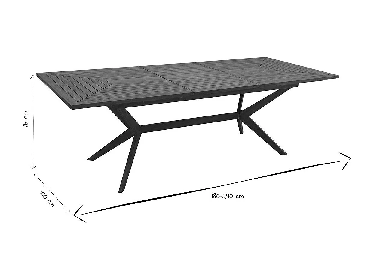 Table de jardin extensible rallonges intégrées en bois massif L180-240 cm SANTO