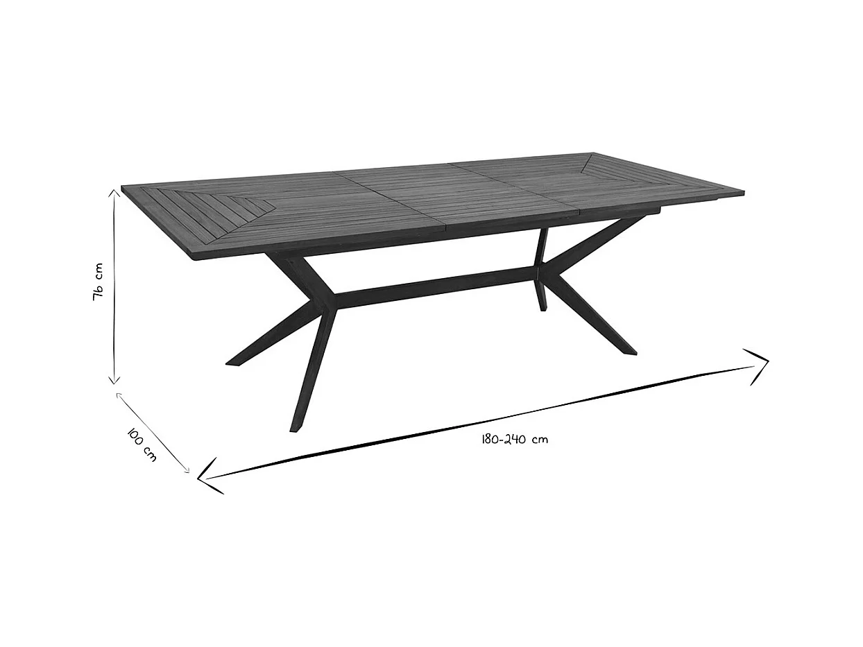 Table de jardin extensible rallonges intégrées en bois massif L180-240 cm SANTO