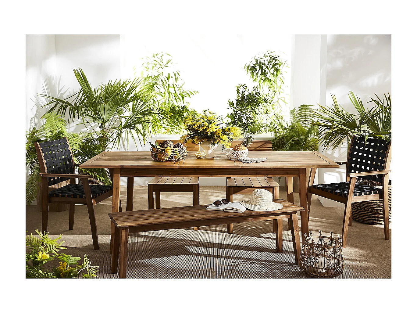 Table de jardin extensible rallonges intégrées en bois massif L160-210 cm MAYEL