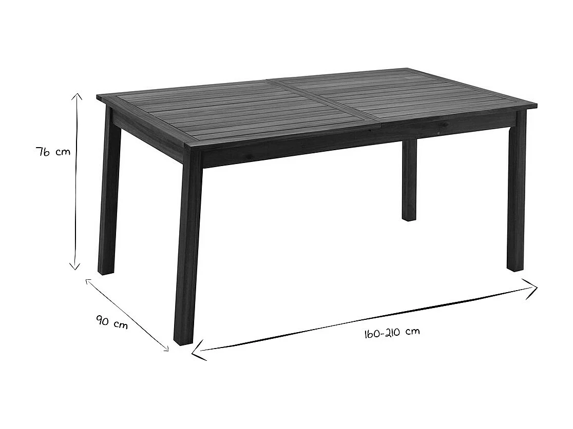 Table de jardin extensible rallonges intégrées en bois massif L160-210 cm MAYEL