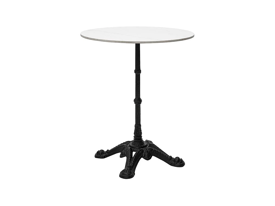 Table bistrot ronde en pierre minérale et métal noir L60 cm CONTY