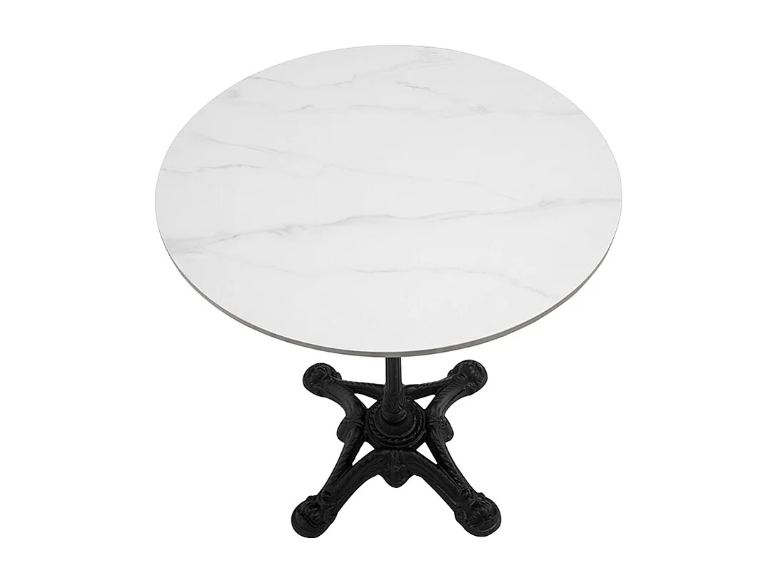 Table bistrot ronde en pierre minérale et métal noir L60 cm CONTY