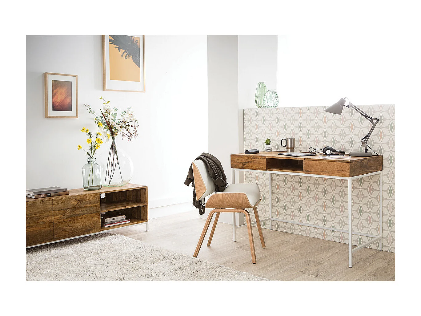 Mueble TV mago y metal blanco 145cm BOHO