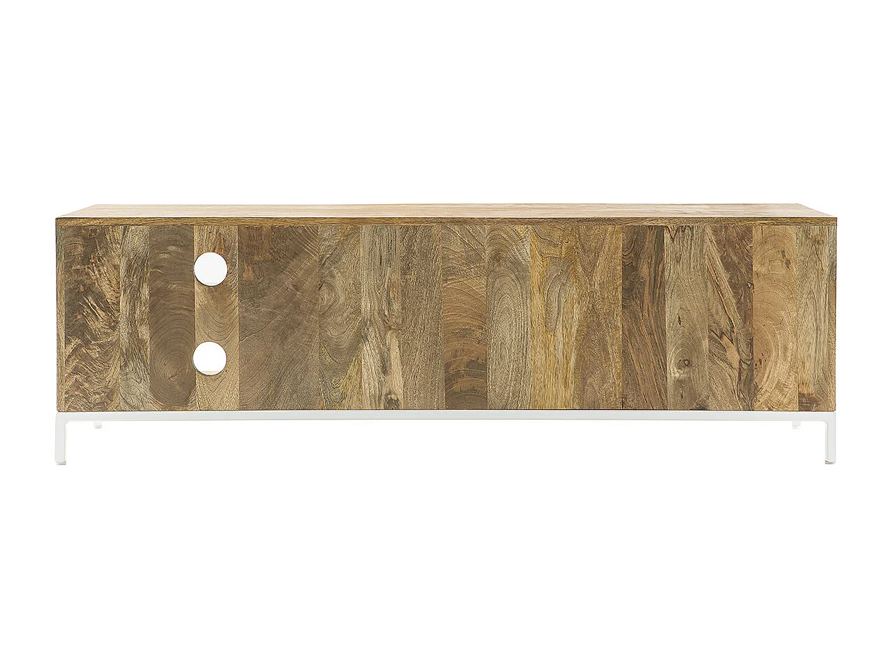 Meuble TV en bois manguier massif et métal blanc 145cm BOHO