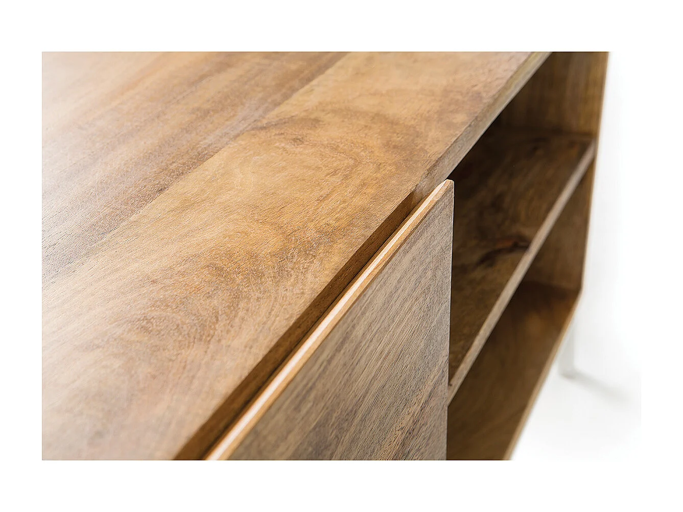 Meuble TV en bois manguier massif et métal blanc 145cm BOHO