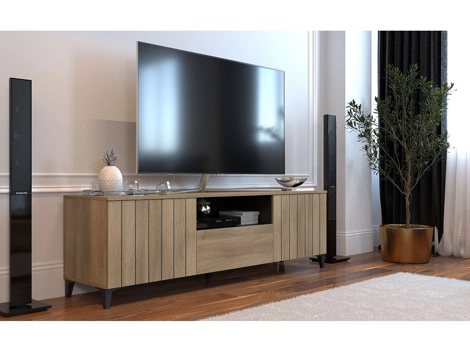 Meuble TV SEA 2 portes 1 tiroir 55x180x44 cm chêne TALESA