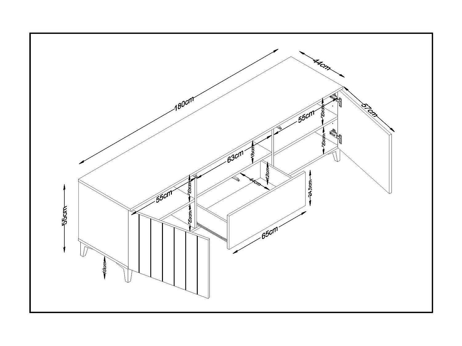Meuble TV SEA 2 portes 1 tiroir 55x180x44 cm chêne TALESA