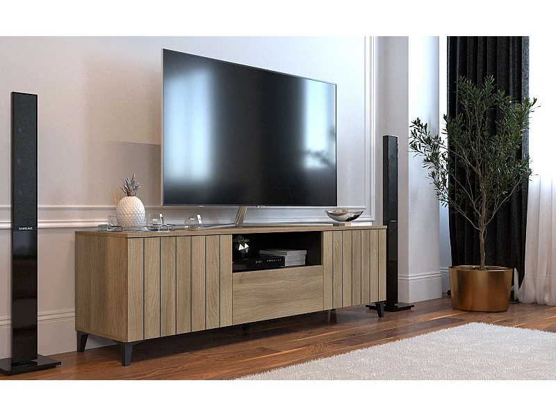 Meuble TV SEA 2 portes 1 tiroir 55x180x44 cm chêne TALESA