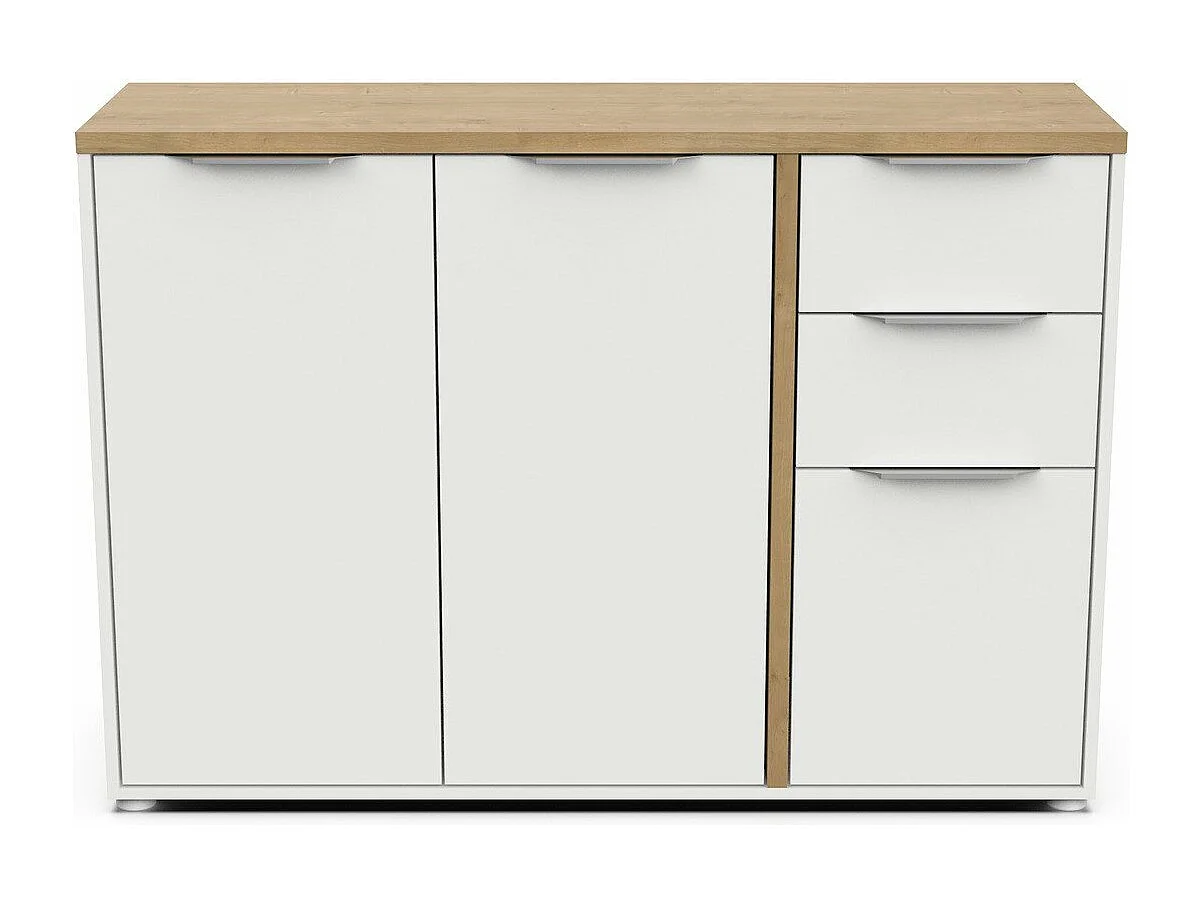 Aparador ACCESS - 3 puertas + 2 cajones - Roble Hamilton y Blanco - 121,5 x 39,6 x 85,6 cm