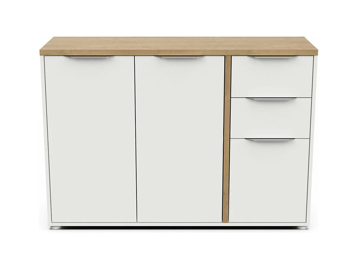 Buffet 3 portes et 2 tiroirs décor chêne et blanc L121,5 cm - ACCESS