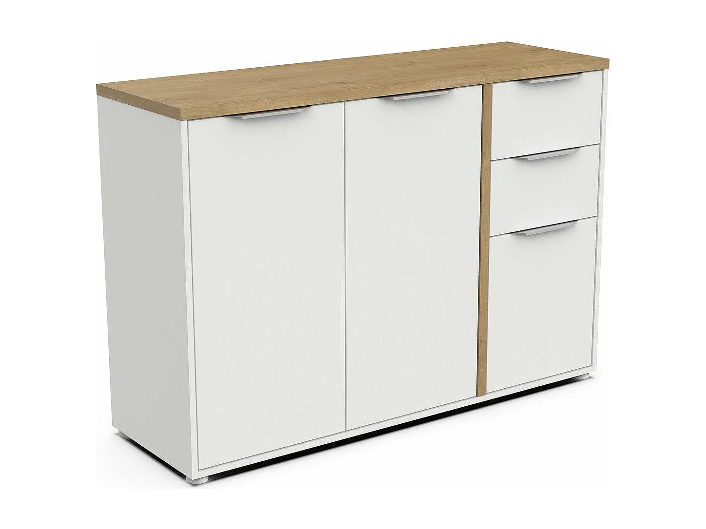 Aparador ACCESS - 3 puertas + 2 cajones - Roble Hamilton y Blanco - 121,5 x 39,6 x 85,6 cm