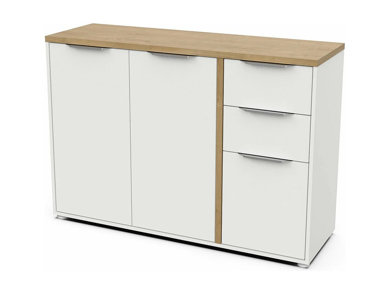 Aparador ACCESS - 3 puertas + 2 cajones - Roble Hamilton y Blanco - 121,5 x 39,6 x 85,6 cm