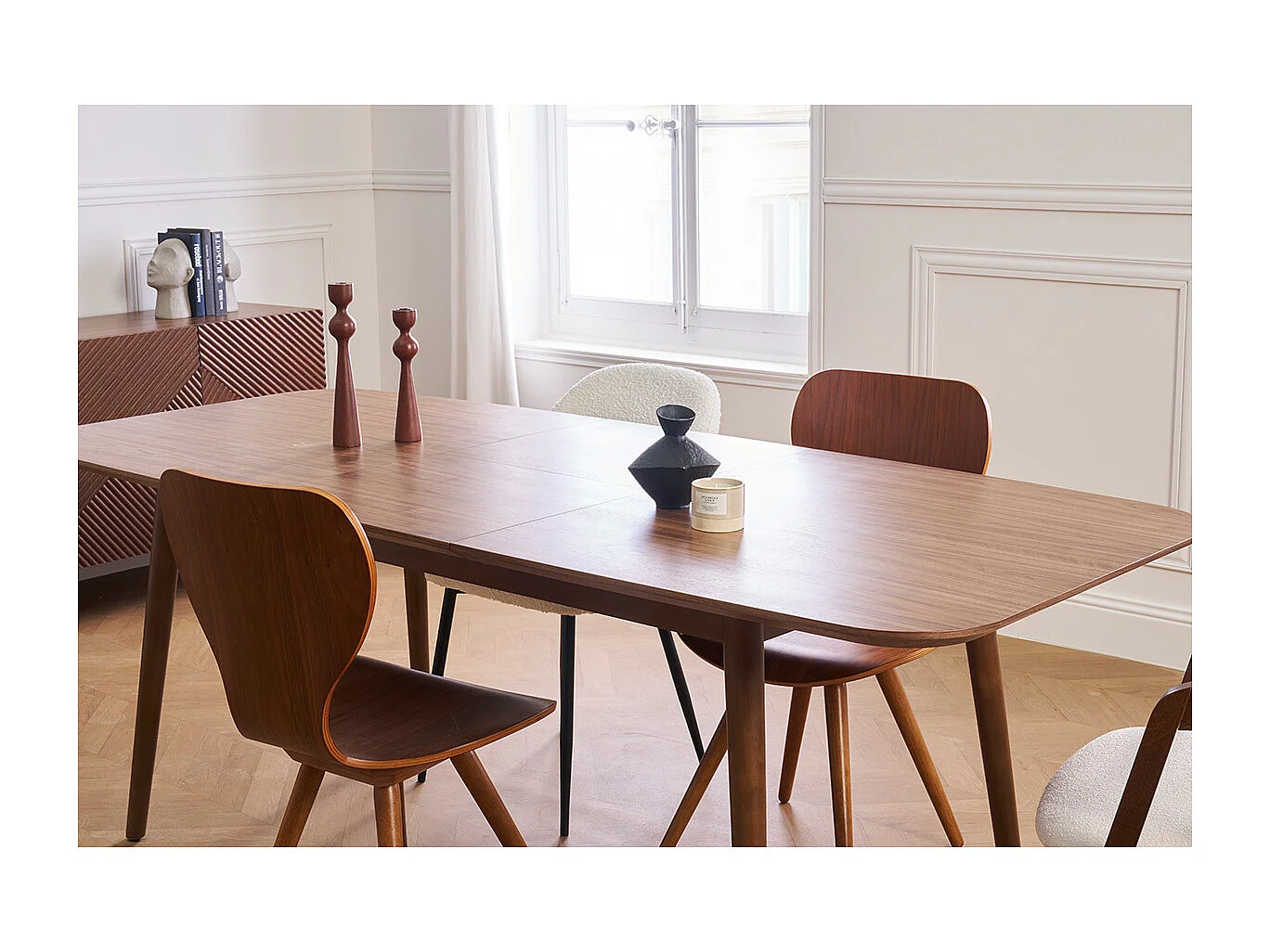 Table extensible rallonges intégrées rectangulaire en bois foncé noyer L160-210 cm ANK