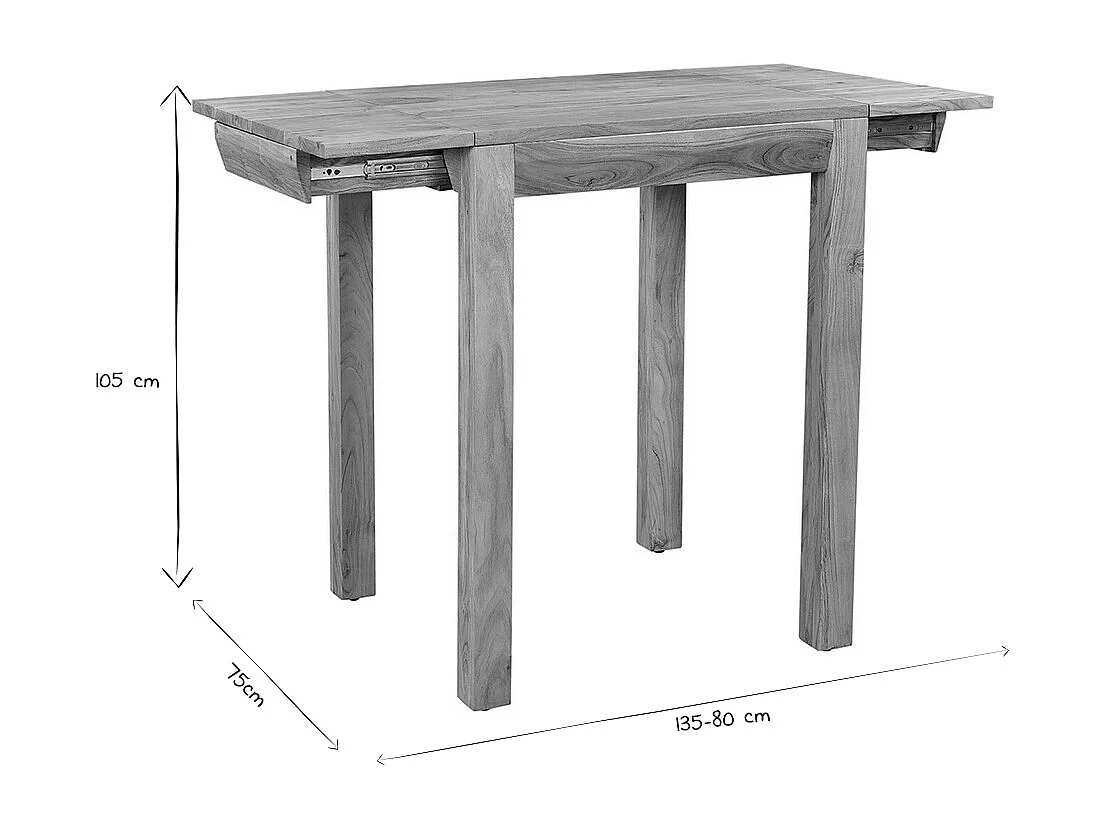 Table de bar haute extensible carrée en bois massif L80-135 cm BALTO