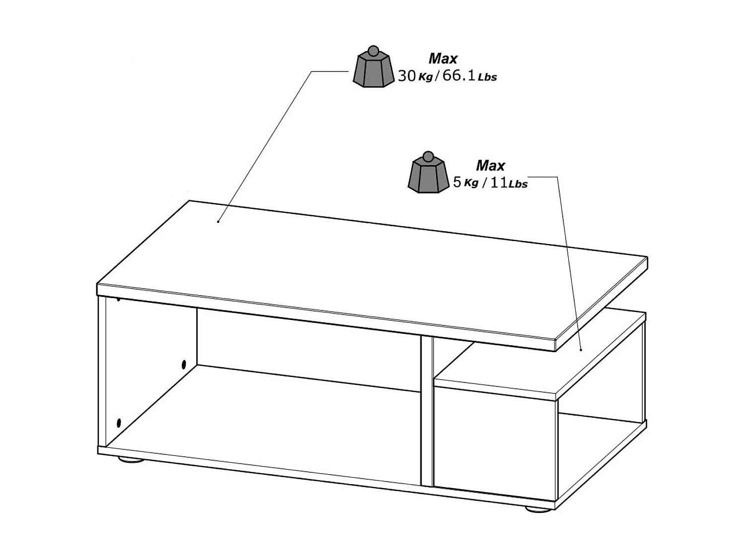 Mesa de centro - aglomerado - branco e carvalho - CASES