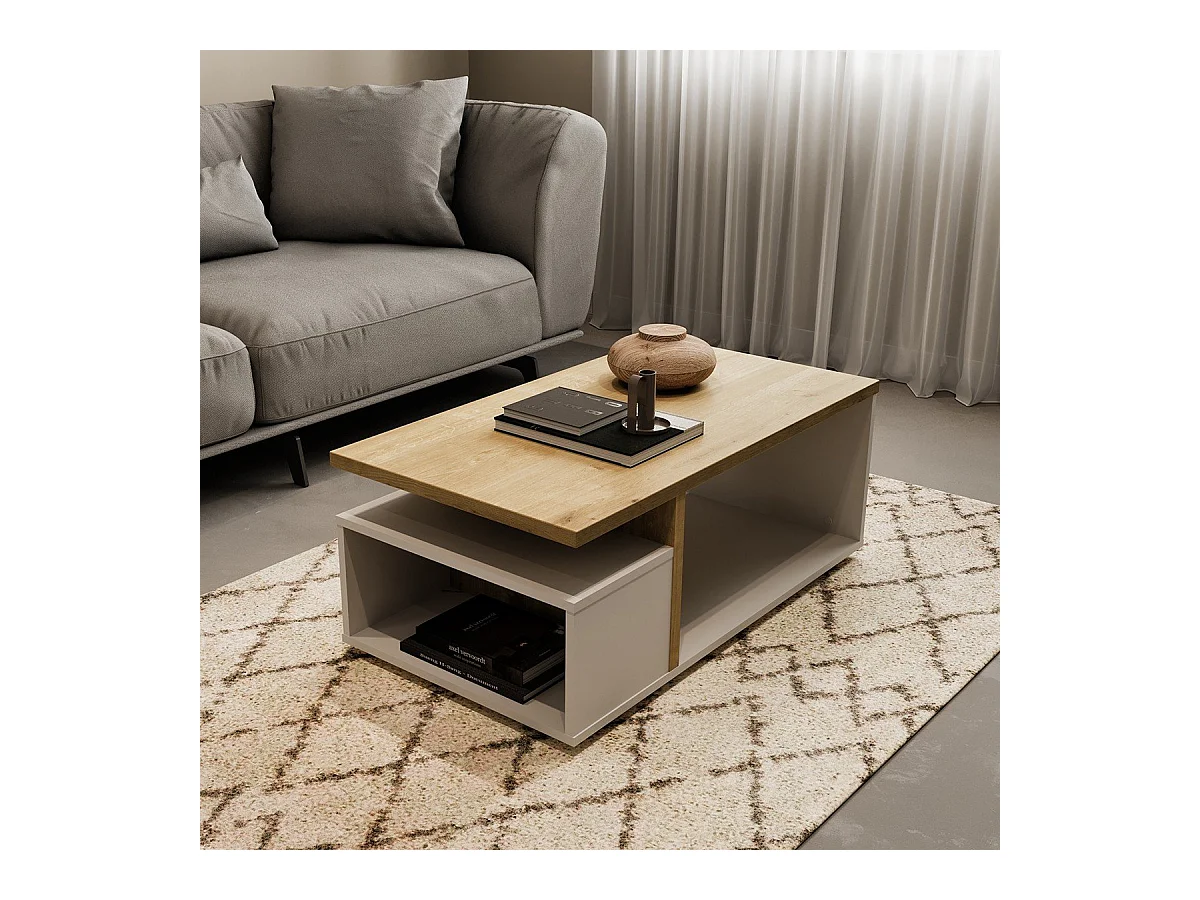 Table basse 3 niches décor chêne et blanc mat L91,8 cm - ACCESS