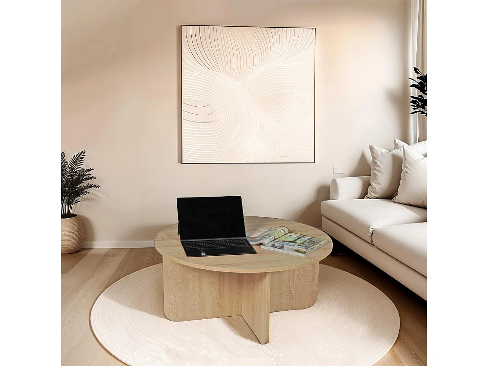 Table basse DALI diamètre 80 cm / Décor Chêne Blanchi