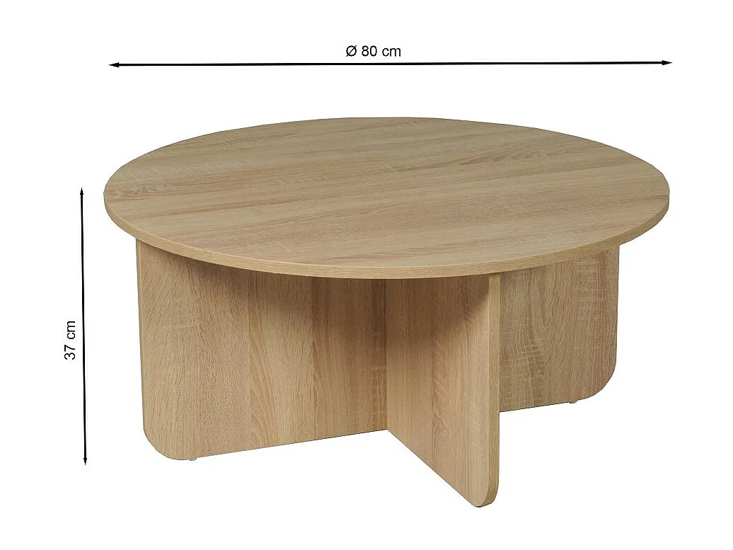 Table basse DALI diamètre 80 cm / Décor Chêne Blanchi