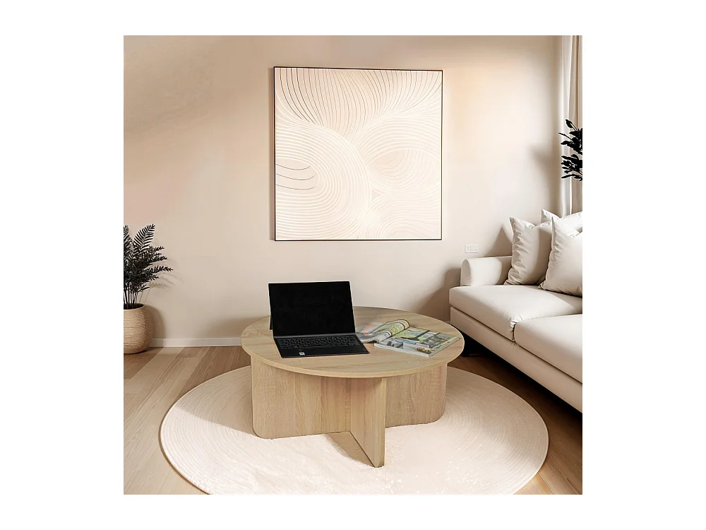 Table basse DALI diamètre 80 cm / Décor Chêne Blanchi