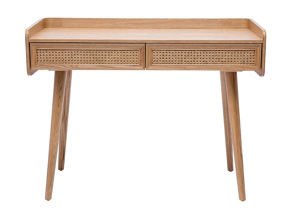 Escritorio de diseño con almacenamiento de 2 cajones en madera clara y rejilla de ratán L105 cm ELSY
