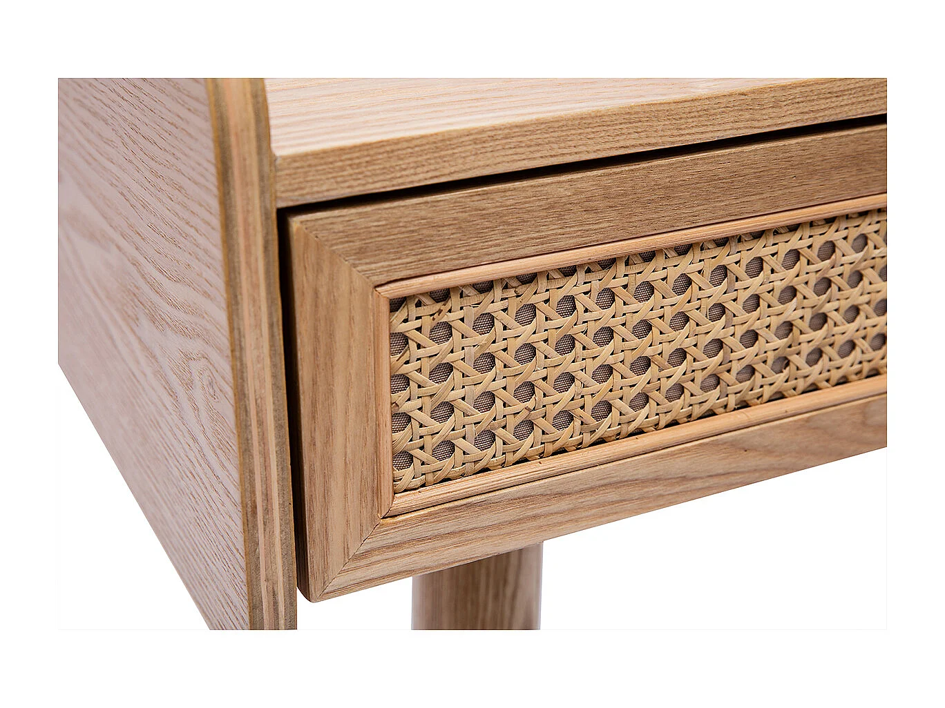 Escritorio de diseño con almacenamiento de 2 cajones en madera clara y rejilla de ratán L105 cm ELSY