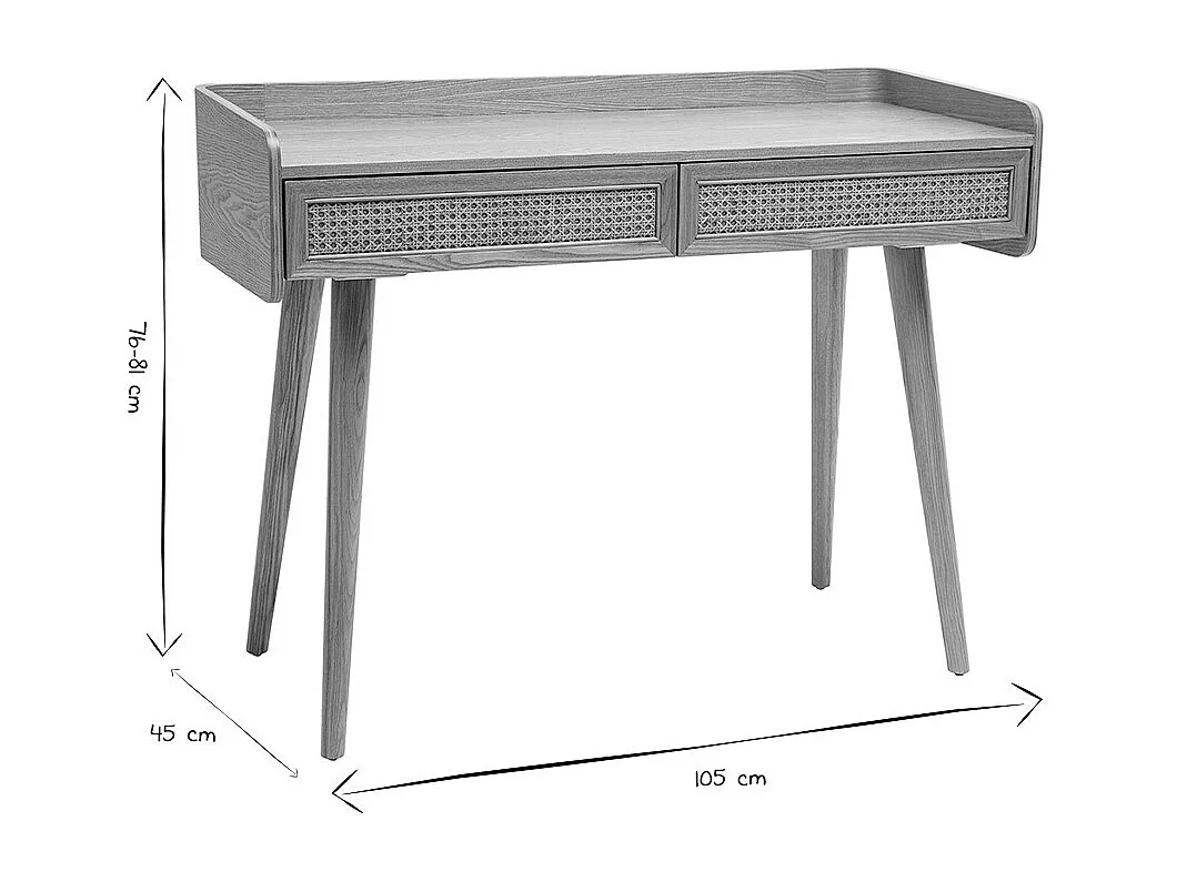 Escritorio de diseño con almacenamiento de 2 cajones en madera clara y rejilla de ratán L105 cm ELSY