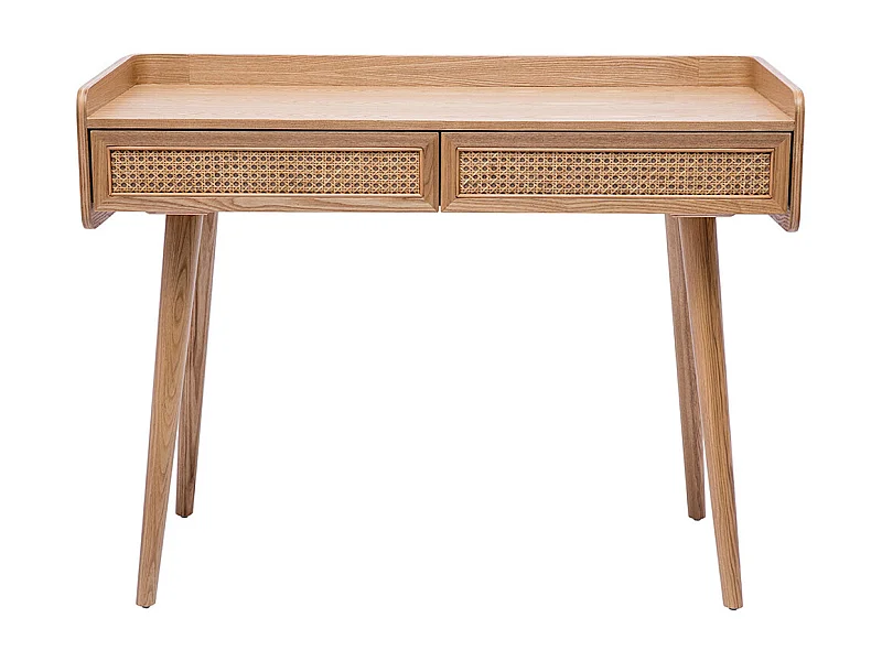 Escritorio de diseño con almacenamiento de 2 cajones en madera clara y rejilla de ratán L105 cm ELSY