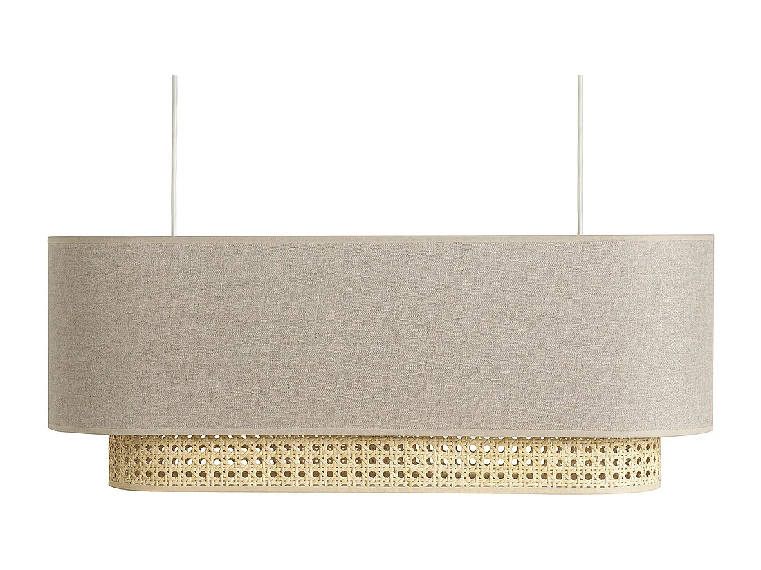 Lampenschirm für Doppelpendel aus beigem Leinen und naturfarbenem Rattangeflecht L62 cm TIWY