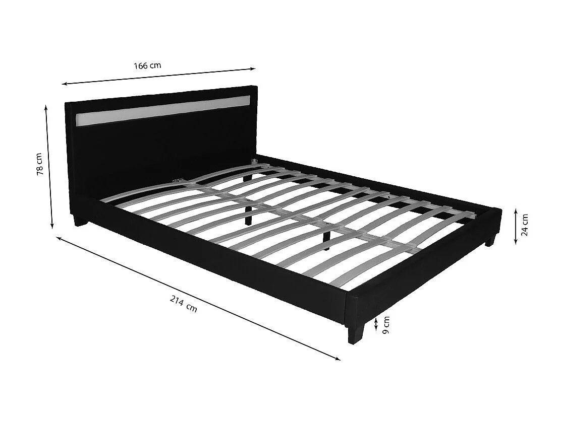 Lit CARDIFF 160x200, éclairage LED + 1 sommier / Noir