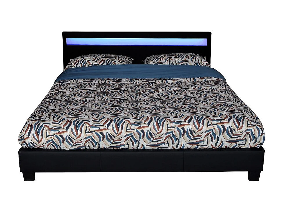 Lit CARDIFF 160x200, éclairage LED + 1 sommier / Noir