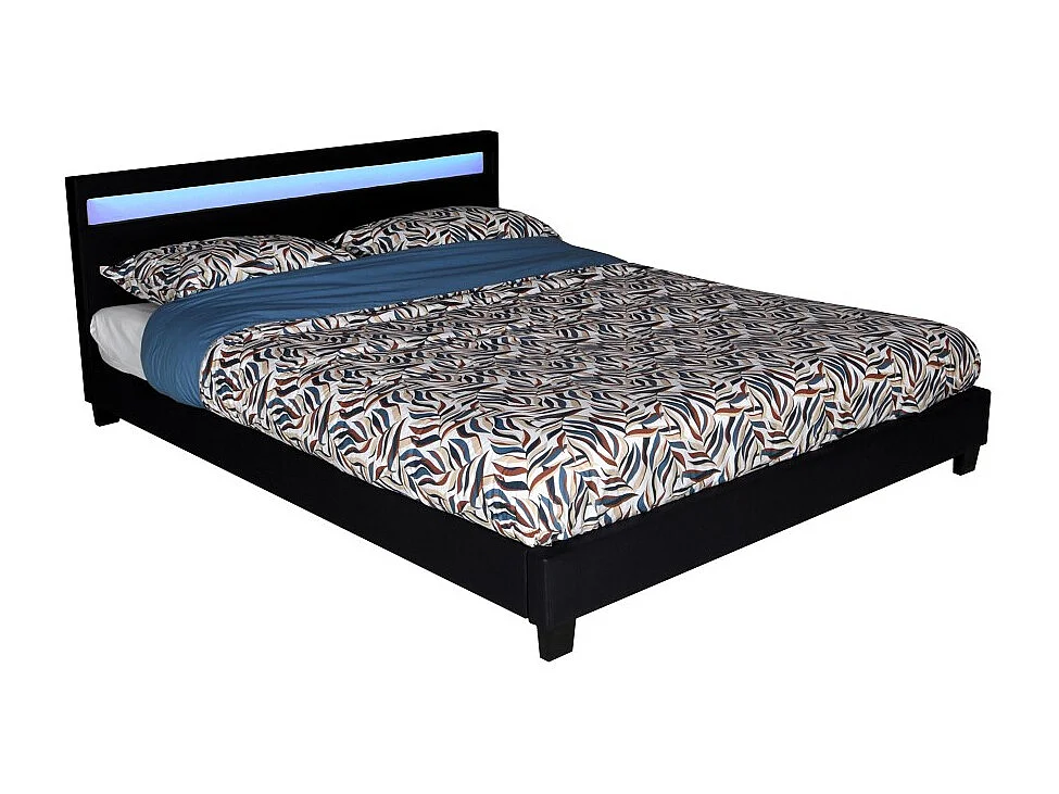 Lit CARDIFF 160x200, éclairage LED + 1 sommier / Noir