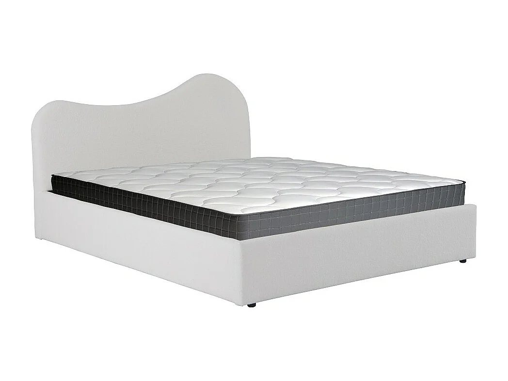 LIT COFFRE 140x190 CM COCOON+ SOMMIER / Tissu Bouclette Blanc