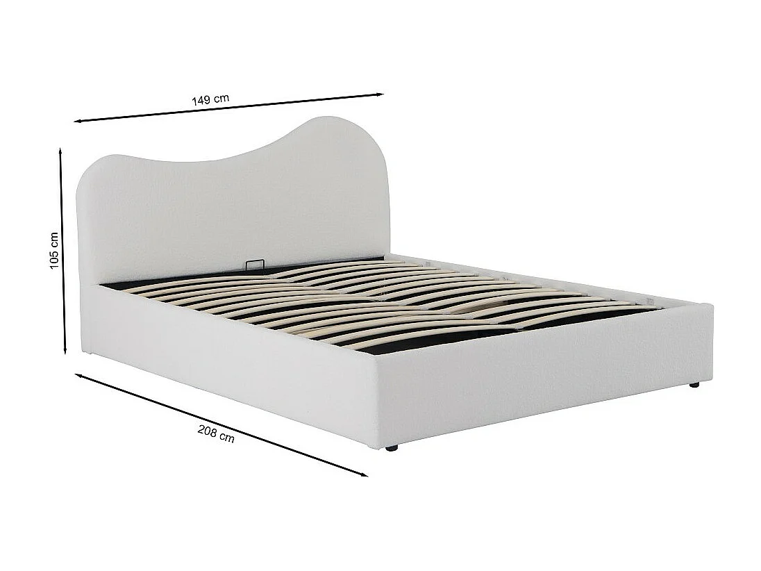 LIT COFFRE 140x190 CM COCOON+ SOMMIER / Tissu Bouclette Blanc