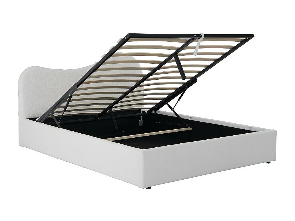 LIT COFFRE 140x190 CM COCOON+ SOMMIER / Tissu Bouclette Blanc