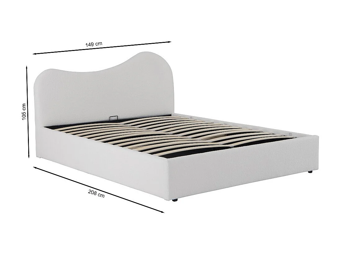 LIT COFFRE 140x190 CM COCOON+ SOMMIER / Tissu Bouclette Blanc