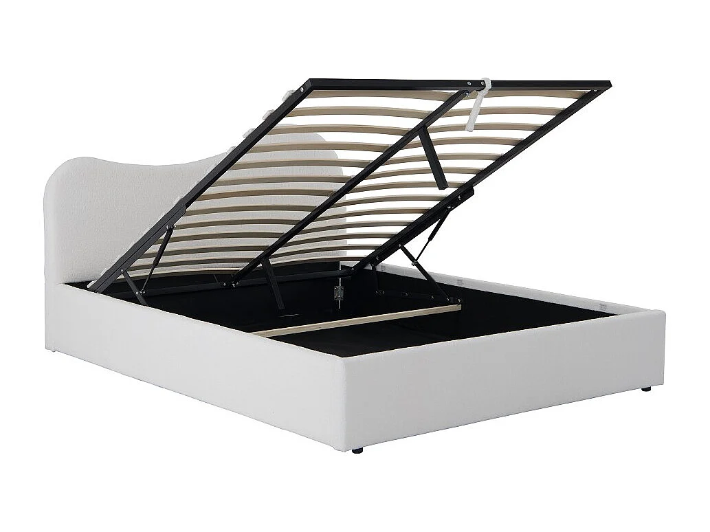 LIT COFFRE 140x190 CM COCOON+ SOMMIER / Tissu Bouclette Blanc