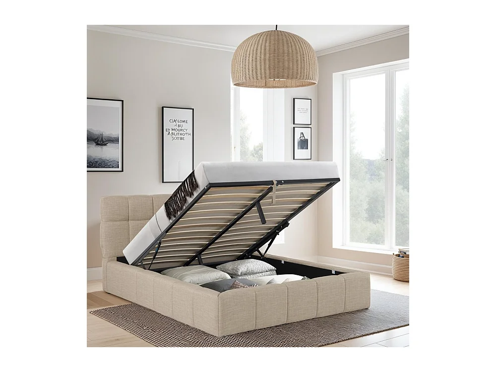 Lit coffre 140x190 cm ELIAS + sommier / Beige
