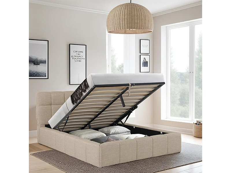 Lit coffre 140x190 cm ELIAS + sommier / Beige
