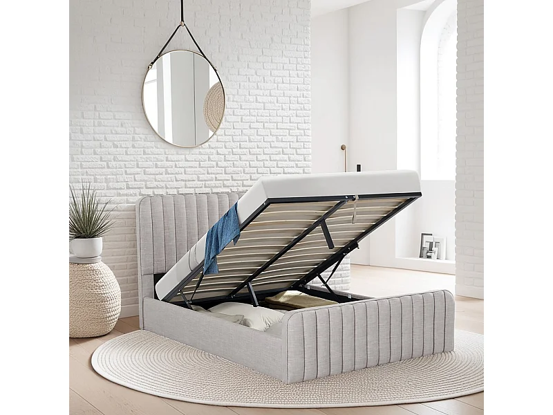 Lit coffre 140x190 cm NEVA + 1 sommier / Gris clair