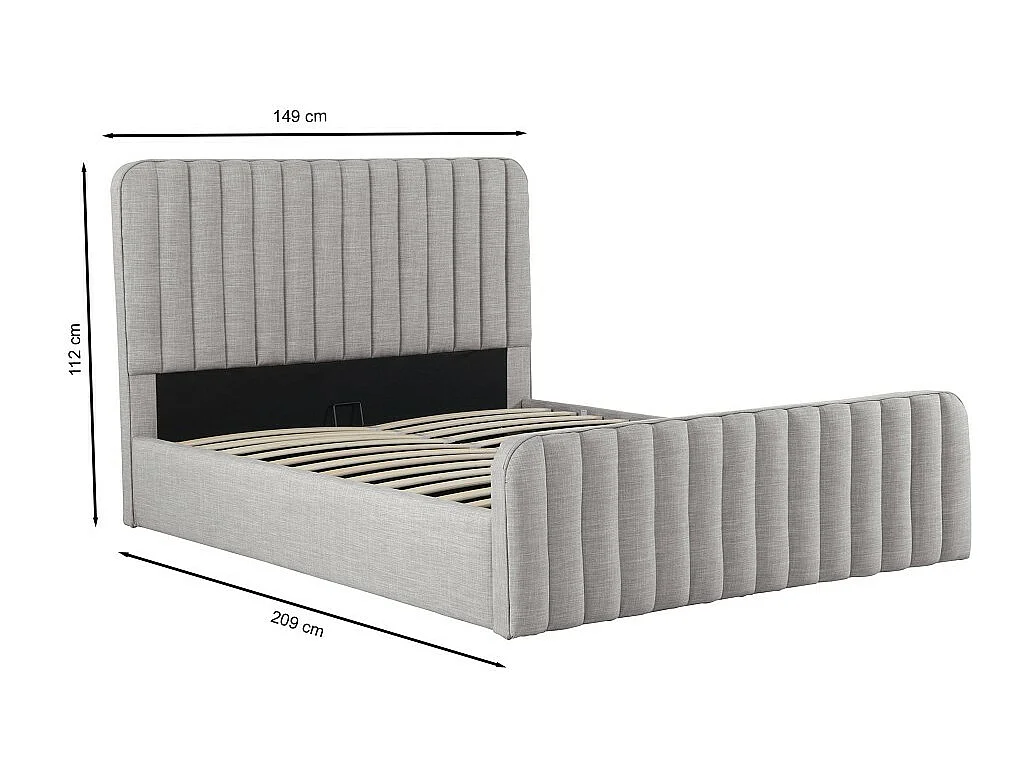 Lit coffre 140x190 cm NEVA + 1 sommier / Gris clair