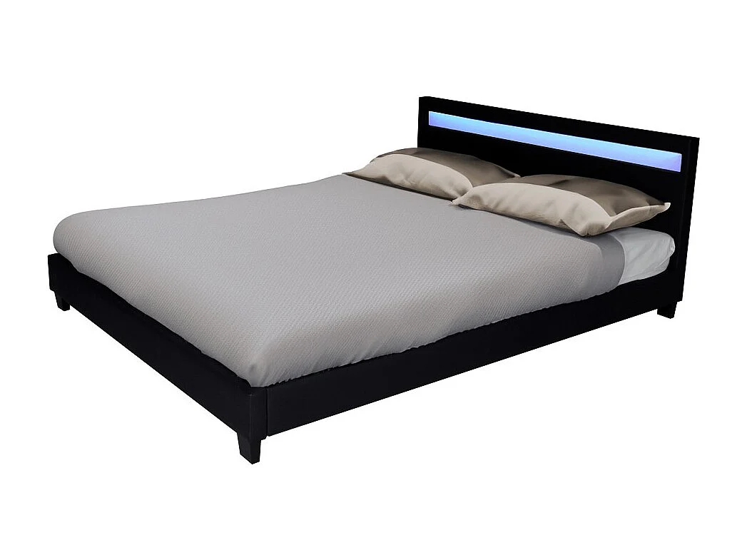 Lit CARDIFF 140x190, éclairage LED + 1 sommier / Noir
