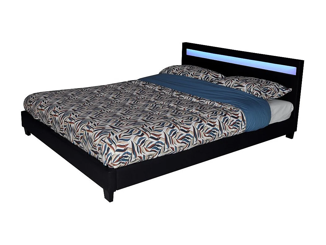 Lit CARDIFF 140x190, éclairage LED + 1 sommier / Noir