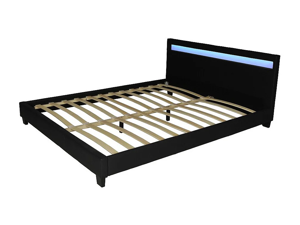 Lit CARDIFF 140x190, éclairage LED + 1 sommier / Noir