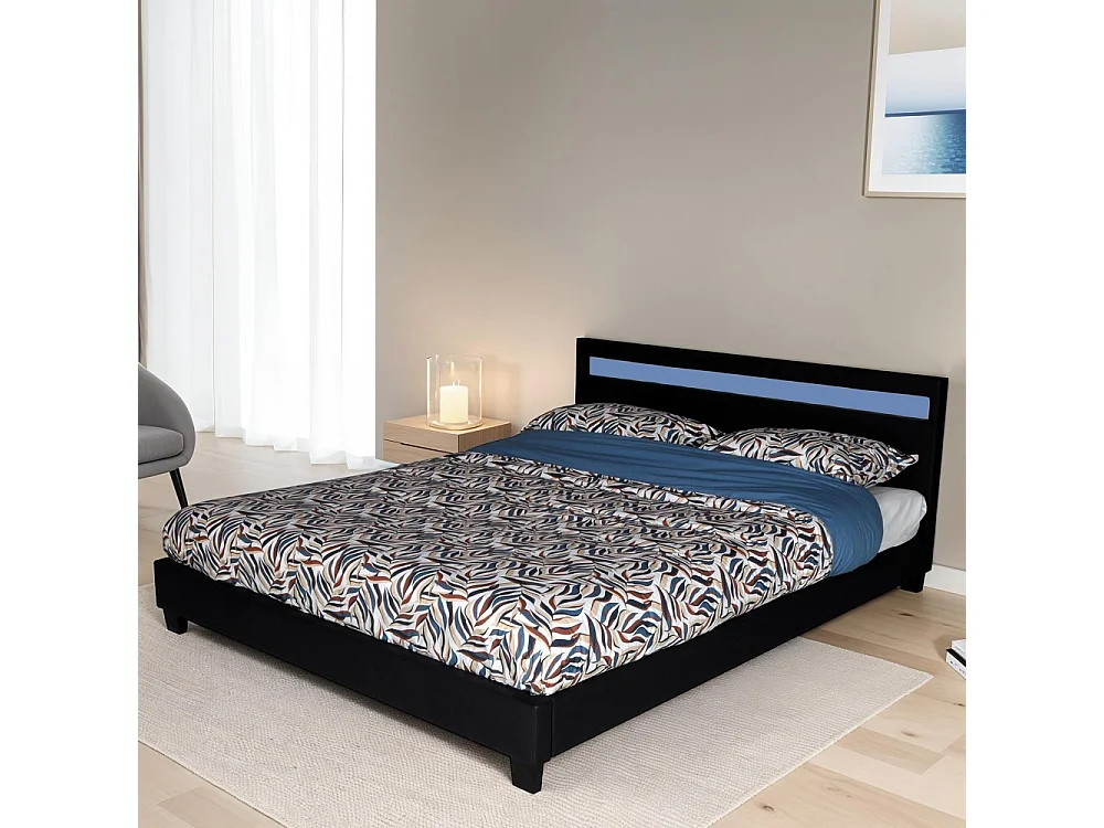 Lit CARDIFF 140x190, éclairage LED + 1 sommier / Noir