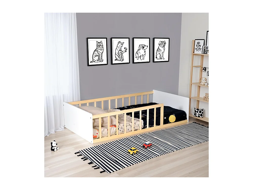 LIT 80x160 PILOU avec sommier / Blanc et Naturel