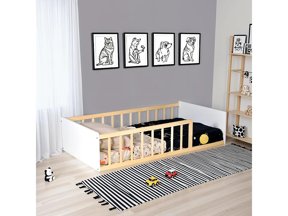 LIT 80x160 PILOU avec sommier / Blanc et Naturel