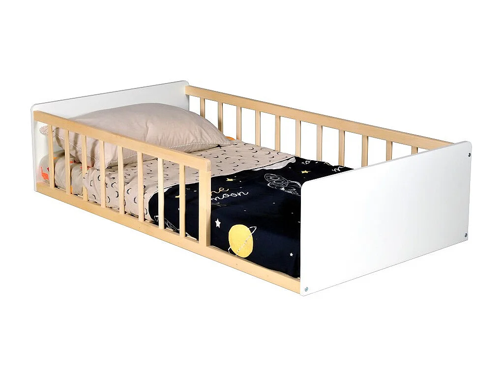 LIT 80x160 PILOU avec sommier / Blanc et Naturel