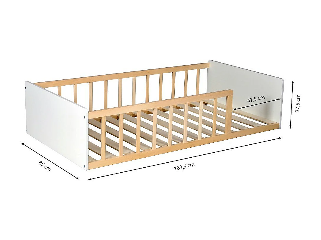LIT 80x160 PILOU avec sommier / Blanc et Naturel
