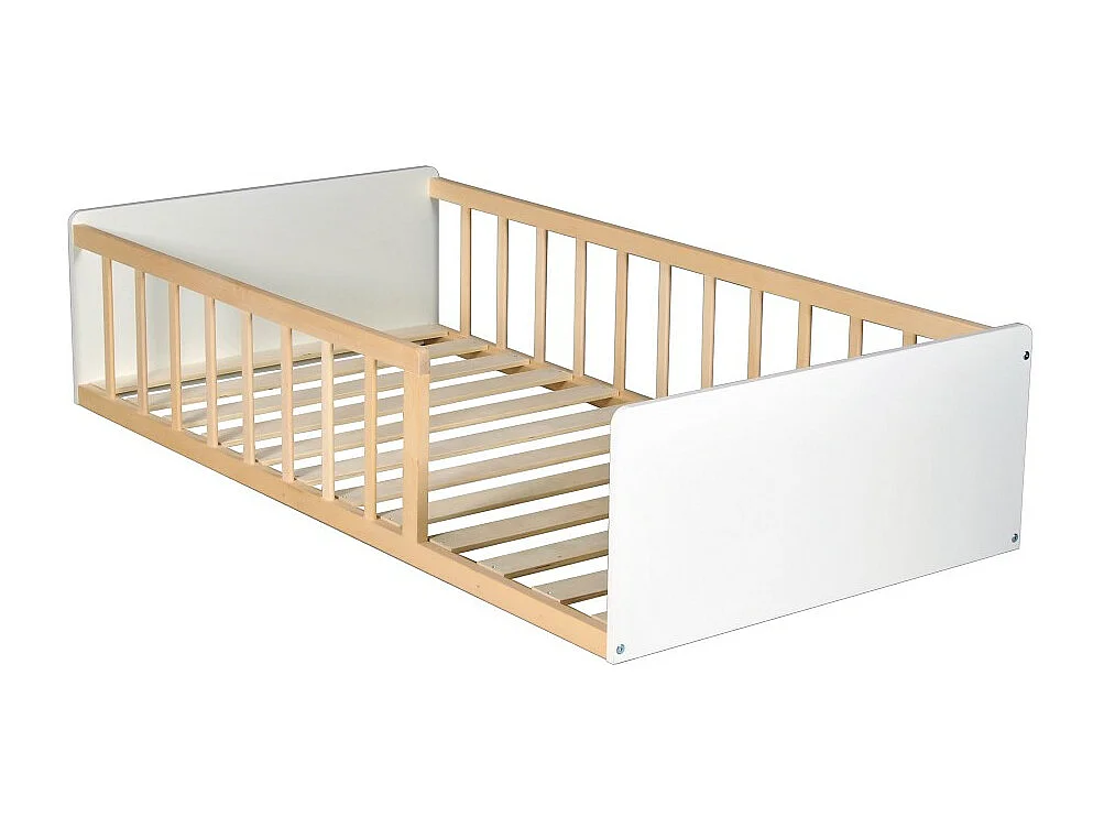 LIT 80x160 PILOU avec sommier / Blanc et Naturel