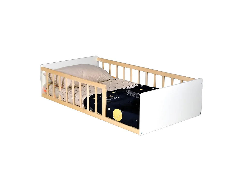 LIT 80x160 PILOU avec sommier / Blanc et Bois clair